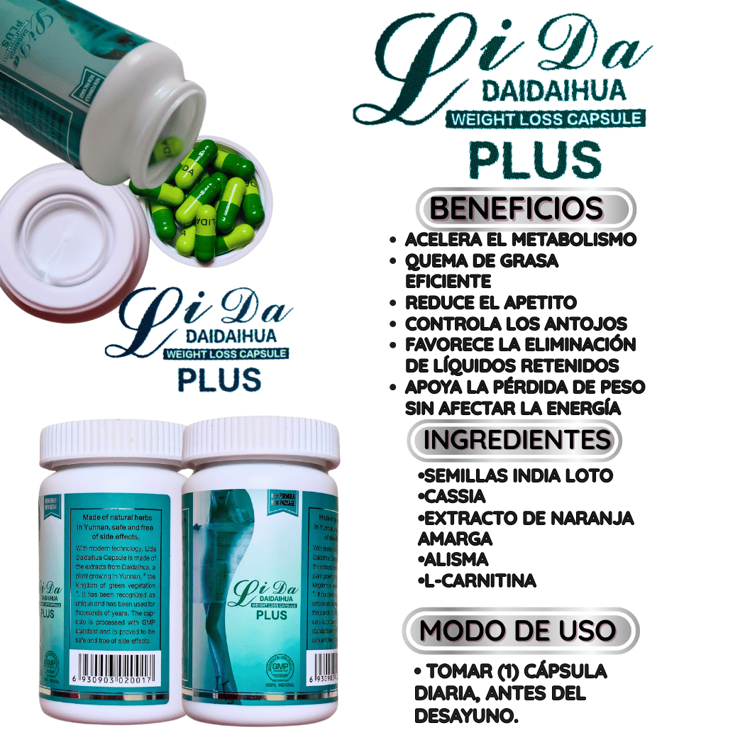 Capsulas grabadas LiDa plus de DaiDaiHua | Ayuda Natural para Pérdida de Peso | Suplemento Adelgazante LiDa DaiDaiHua
